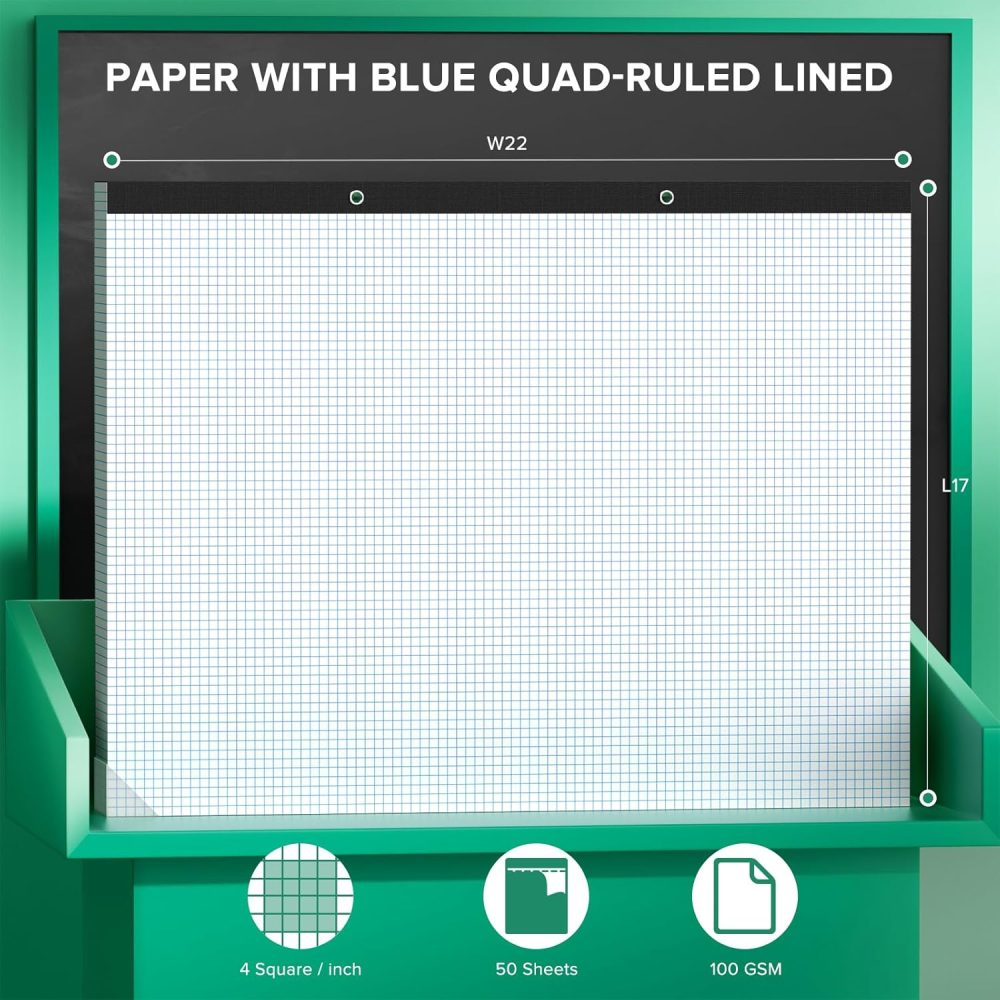 Large Engineering Graph Paper 22x17, 50 Sheets Extra Large Graph Paper 17 x 22 1/4 Grid Pad, 100 GSM Blueprint Drafting Paper 4x4 Grid Paper 22x17 with Sturdy Back for Engineer Math Sketching Drafts - Image 2