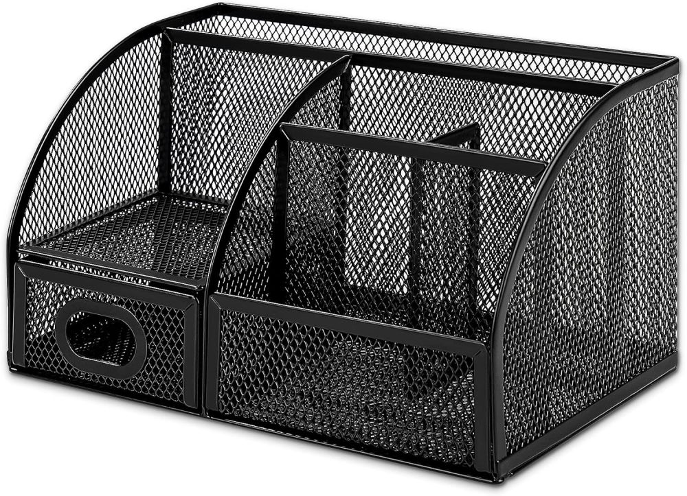 Pen Holder and Desk Organizer, Office Supplies Storage Caddy, 9.1" x 5.9" x 5.5", Black - Image 2