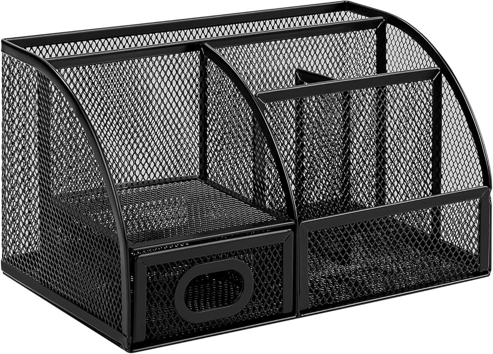 Pen Holder and Desk Organizer, Office Supplies Storage Caddy, 9.1" x 5.9" x 5.5", Black