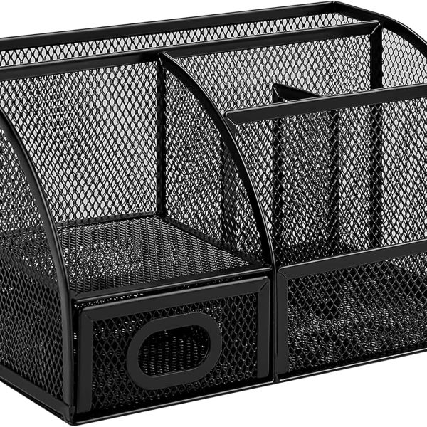 Pen Holder and Desk Organizer, Office Supplies Storage Caddy, 9.1" x 5.9" x 5.5", Black
